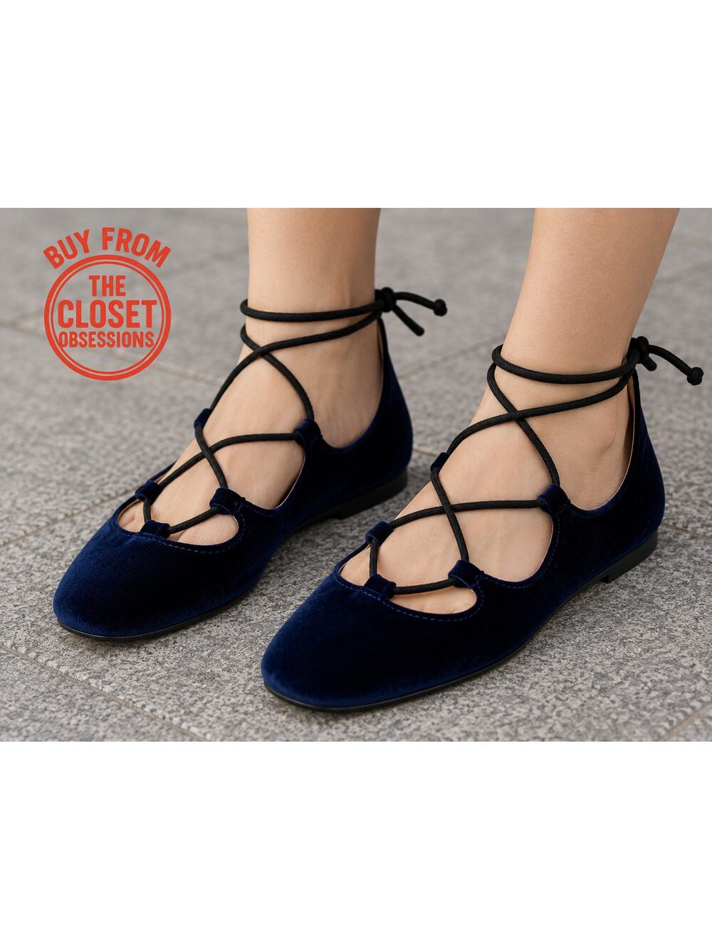 ZARA Navy Velvet Lace Up Ballet Flats NWT Balletcore Shoes Sizes 7.5 8 9